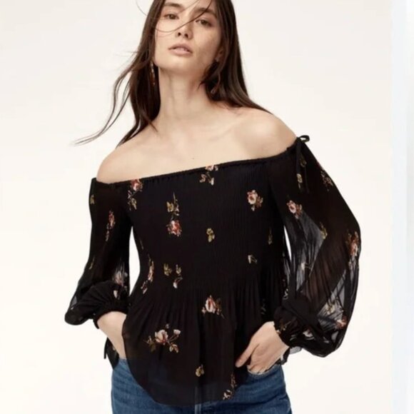 Aritzia Wilfred off the shoulder Talence floral blouse size L - Picture 1 of 10